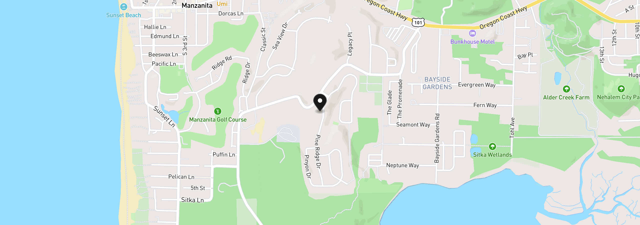 Map showing the location of 10140 Pine Ridge Dr, Manzanita, OR 97130