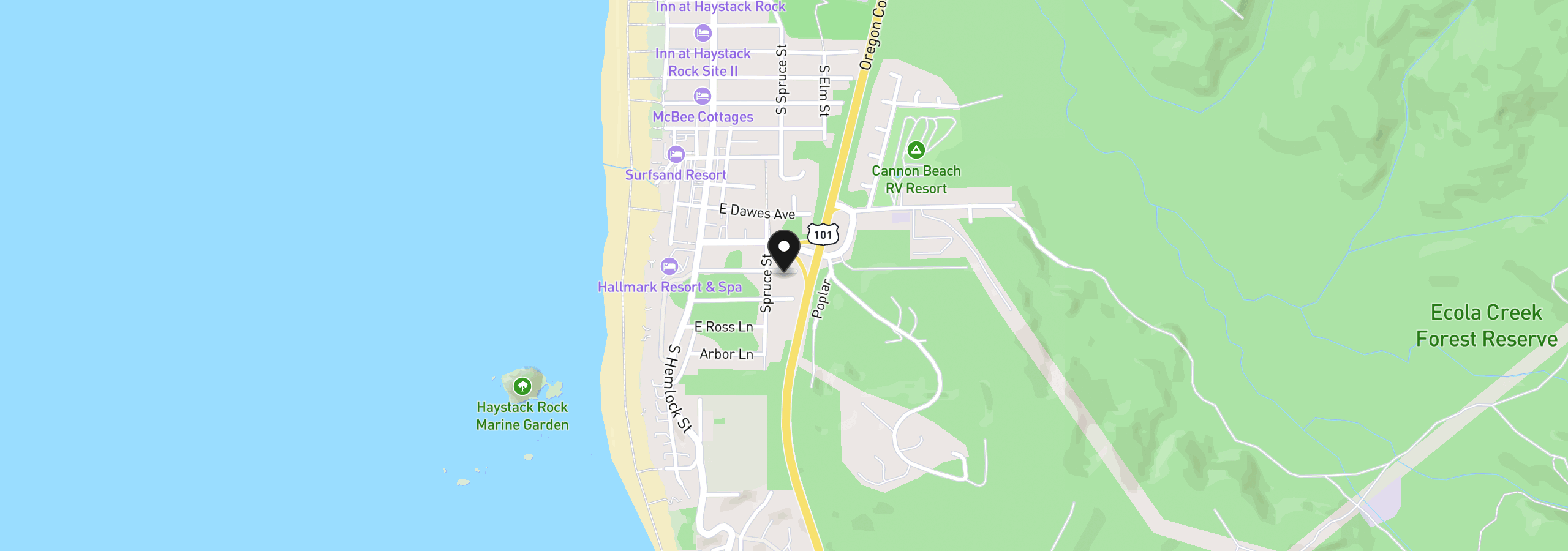 Map showing the location of 263 Elliott Way Lt3 Only, Cannon Beach, OR 97110