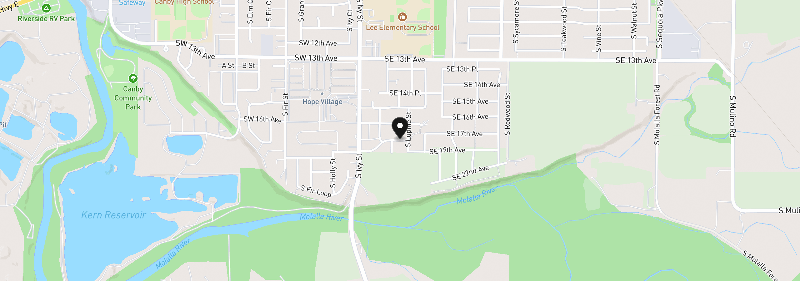 Map showing the location of 1831 S Pepperwood St, Canby, OR 97013