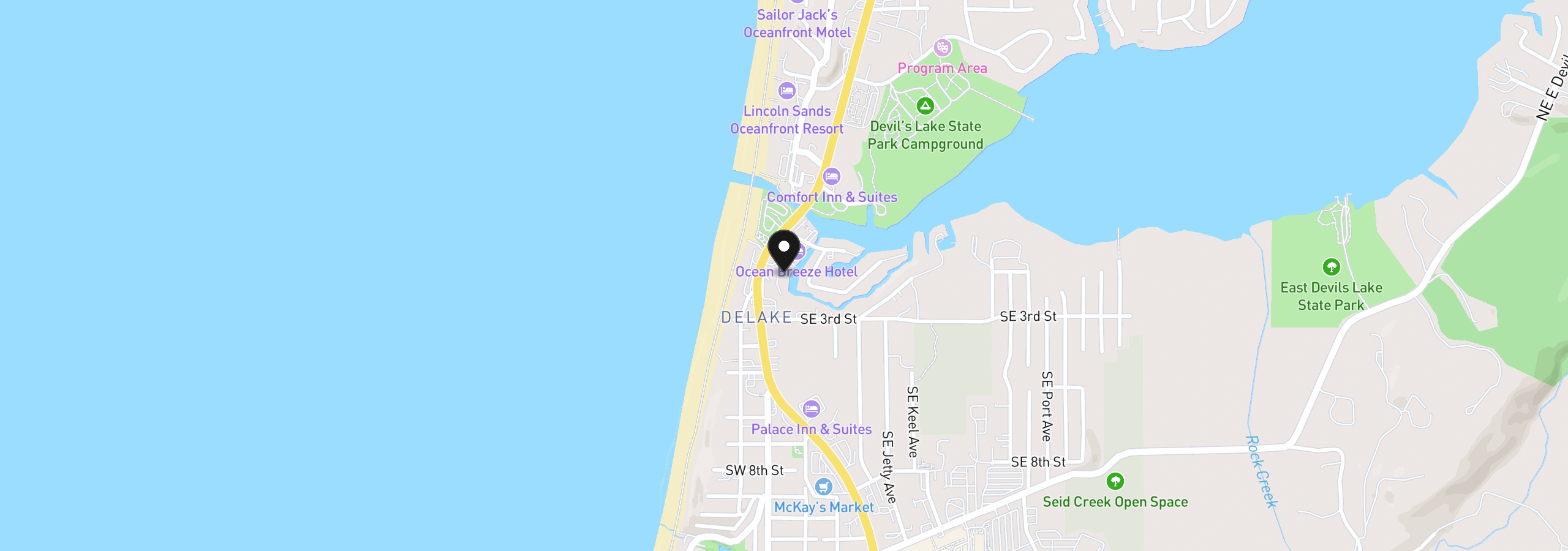 Map showing the location of 180 SE Highway 101 17, Lincoln City, OR 97367