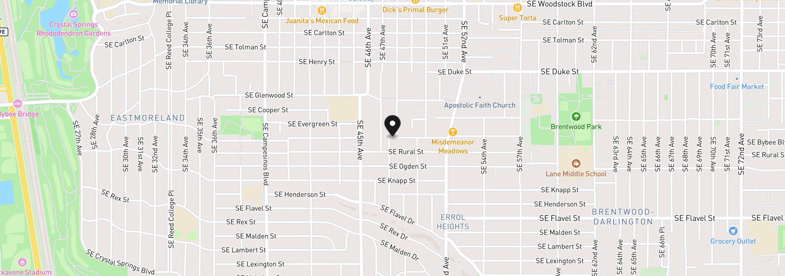 Map showing the location of Bybee Blvd, Portland, OR 97206