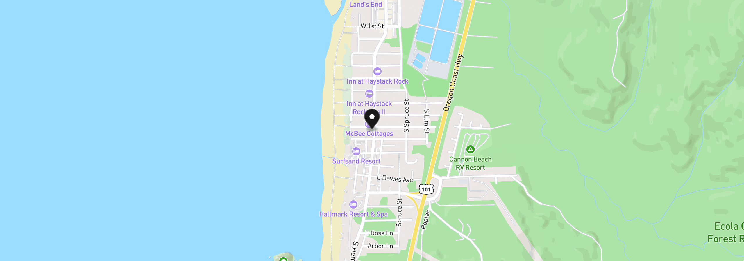 Map showing the location of 940 S Hemlock St, Cannon Beach, OR 97110