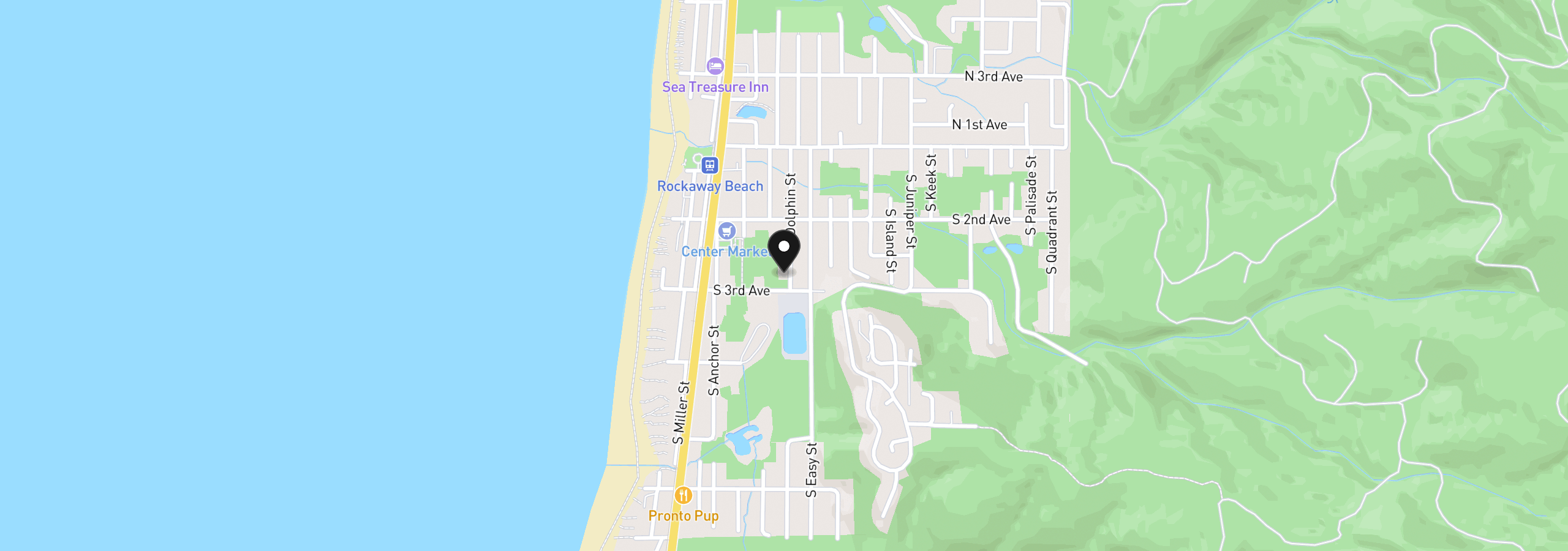 Map showing the location of 283 S Dolphin St, Rockaway Beach, OR 97136