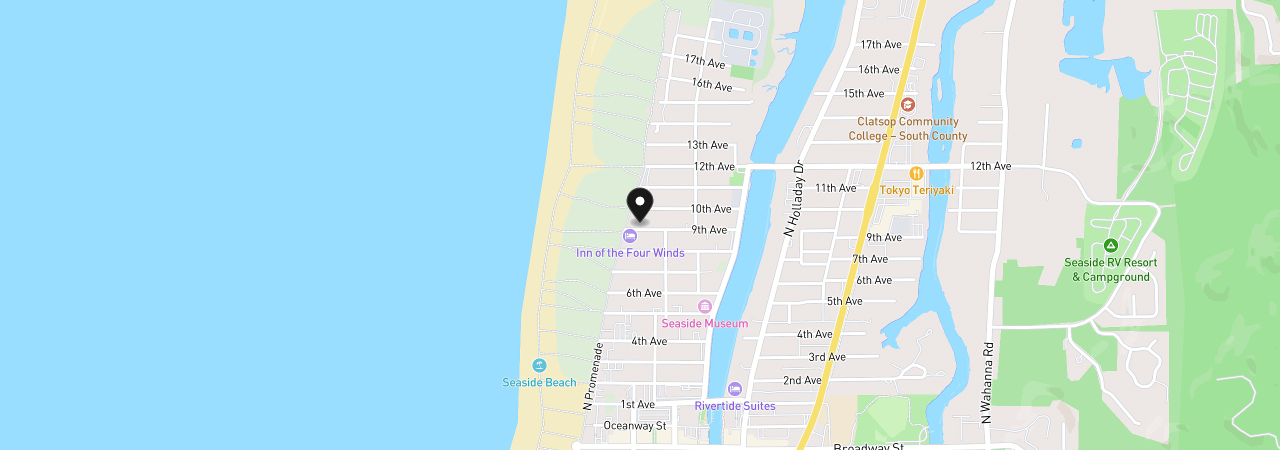 Map showing the location of 900 N Prom 101, Seaside, OR 97138