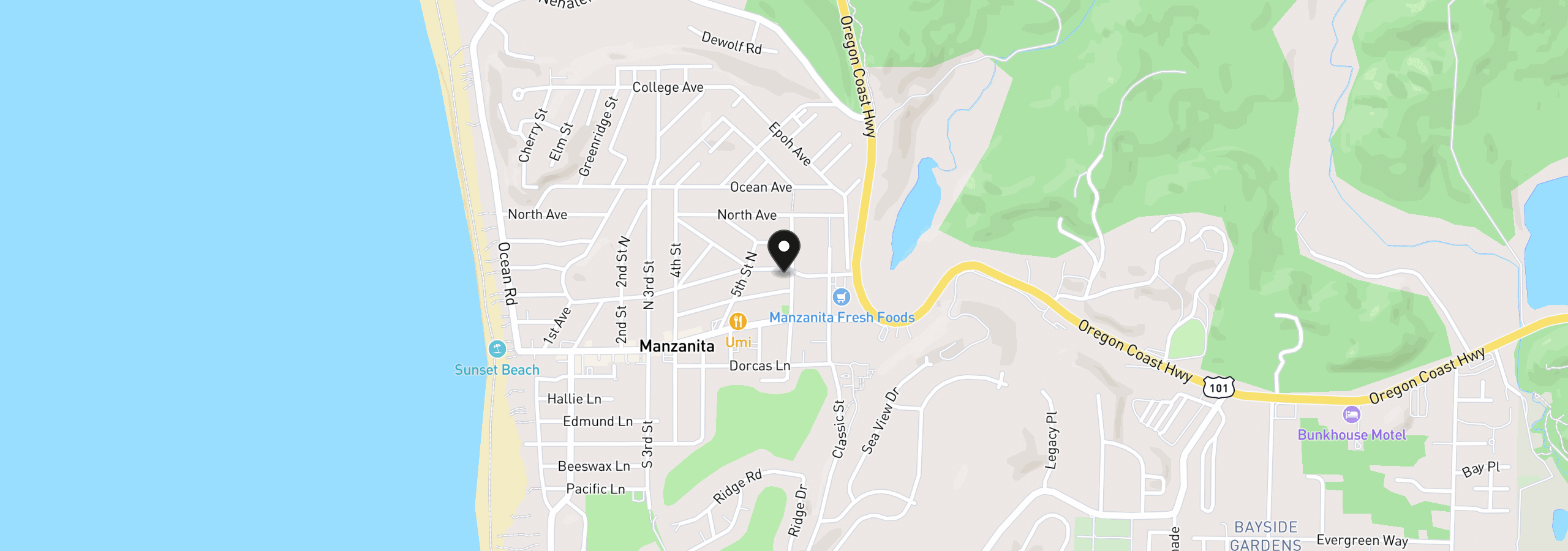 Map showing the location of 590 Manzanita Ave, Manzanita, OR 97130