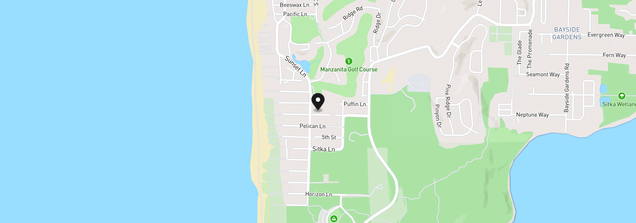 Map showing the location of 9080 Sandpiper Ln, Manzanita, OR 97130
