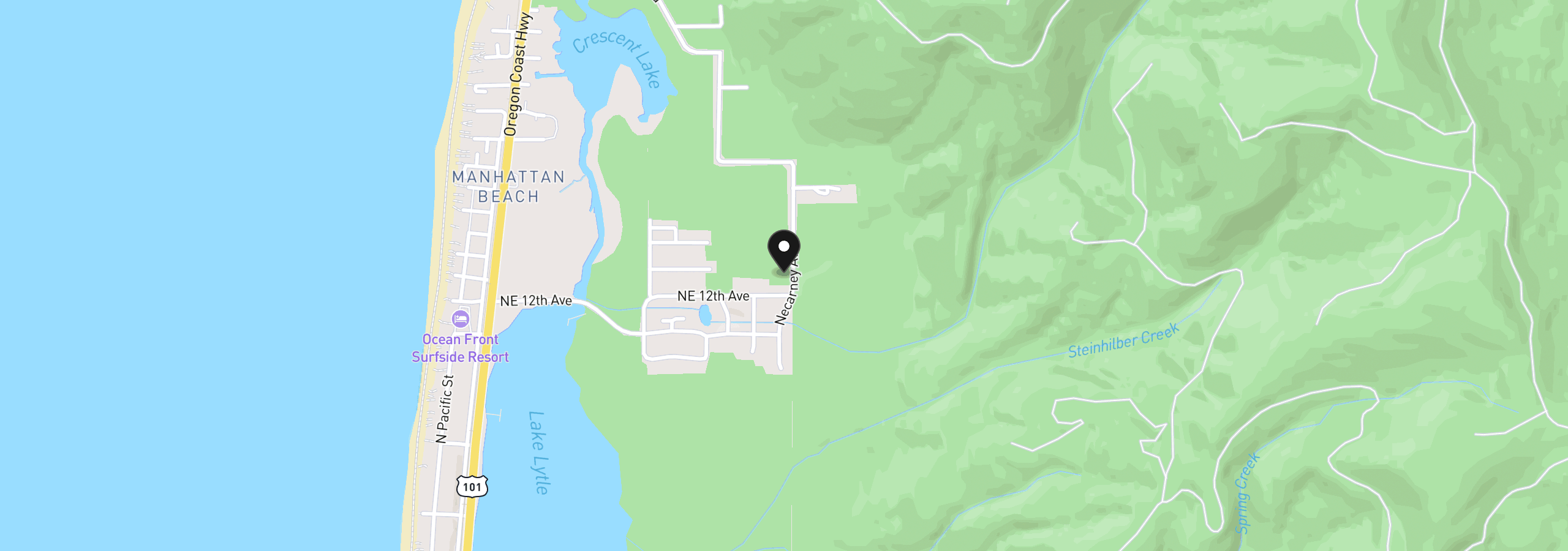 Map showing the location of NE Necarney St, Rockaway Beach, OR 97136