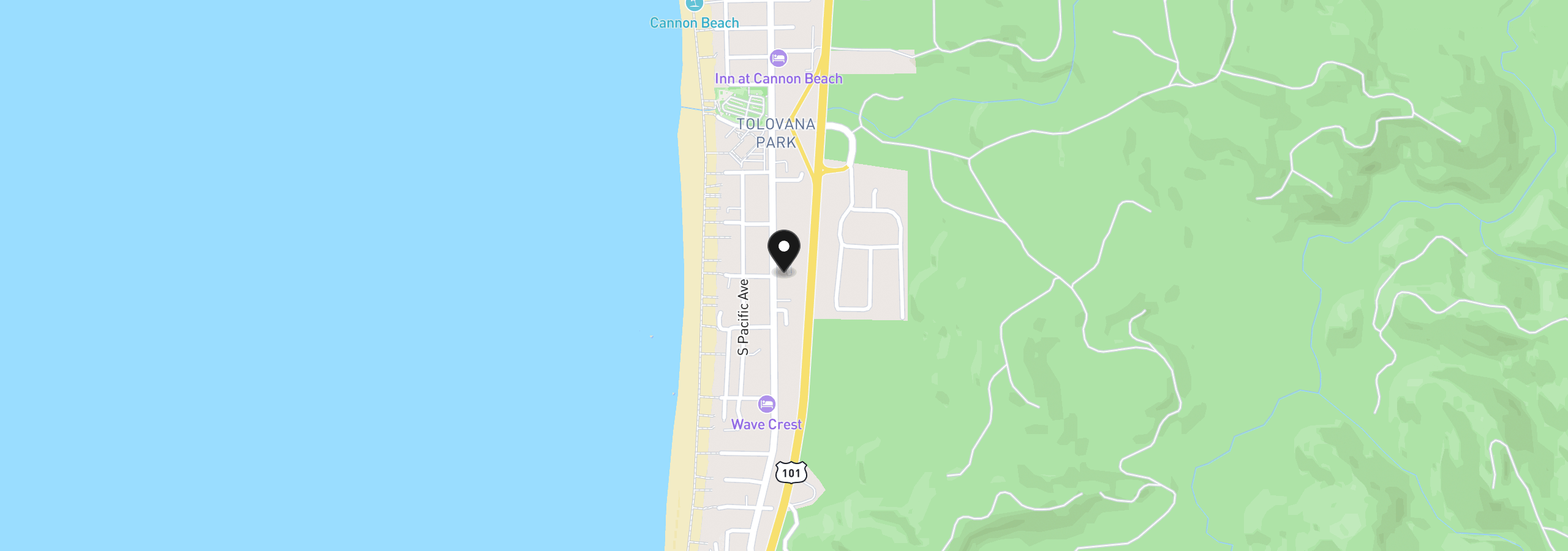 Map showing the location of 3687 S Hemlock St, Cannon Beach, OR 97110