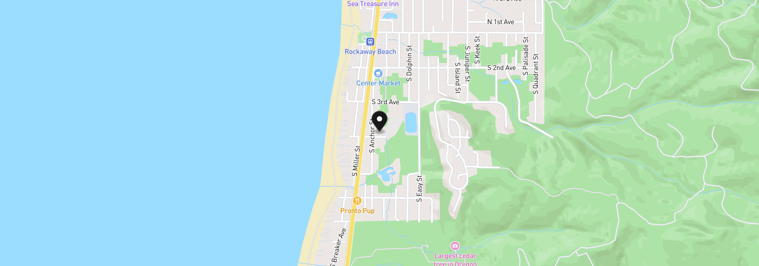 Map showing the location of 209 S 4th Ave, Rockaway Beach, OR 97136