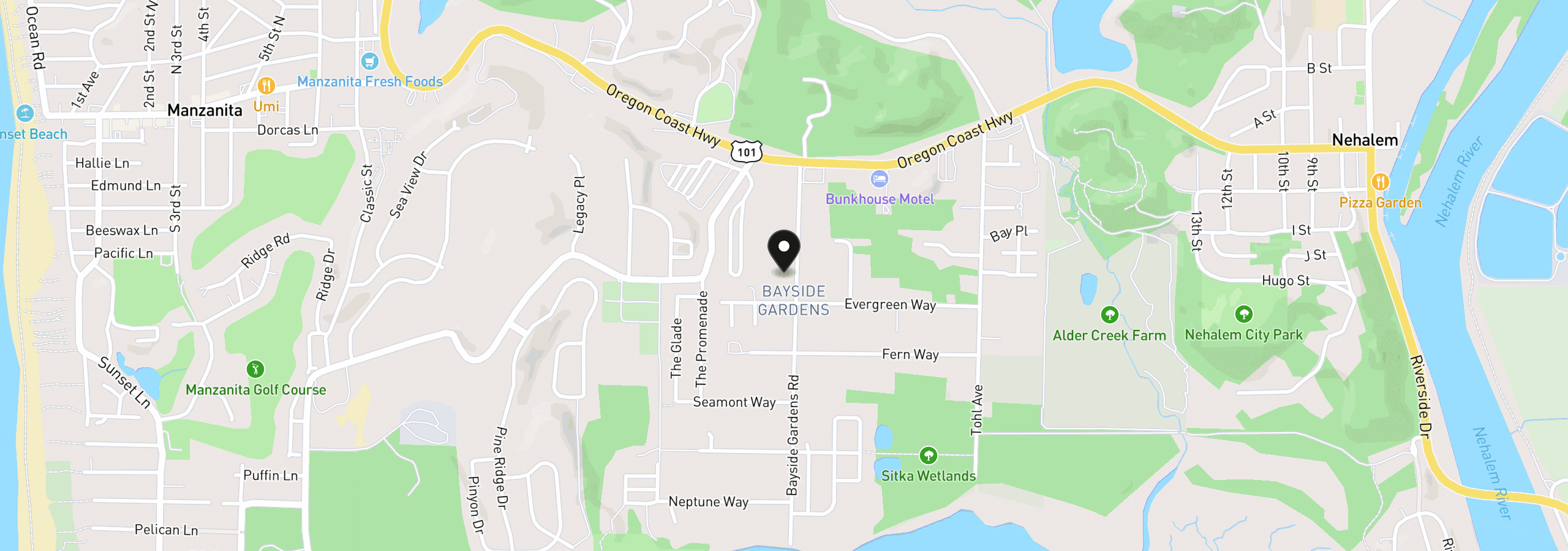 Map showing the location of 35250 Bayside Gardens, Nehalem, OR 97131