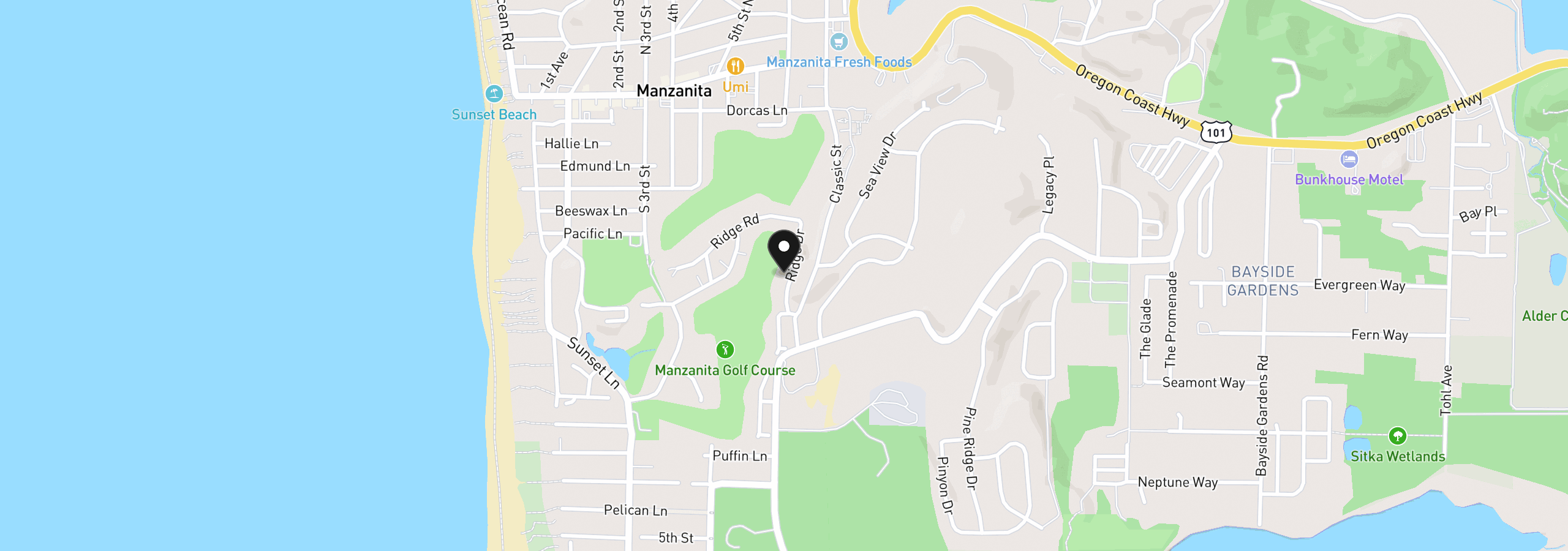 Map showing the location of Ridge Dr, Manzanita, OR 97130