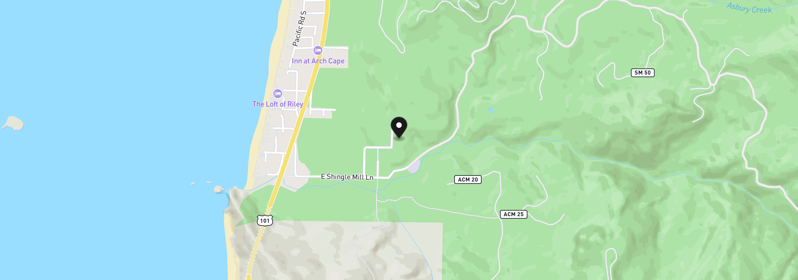 Map showing the location of Raven Hill Rd 1, Arch Cape, OR 97102