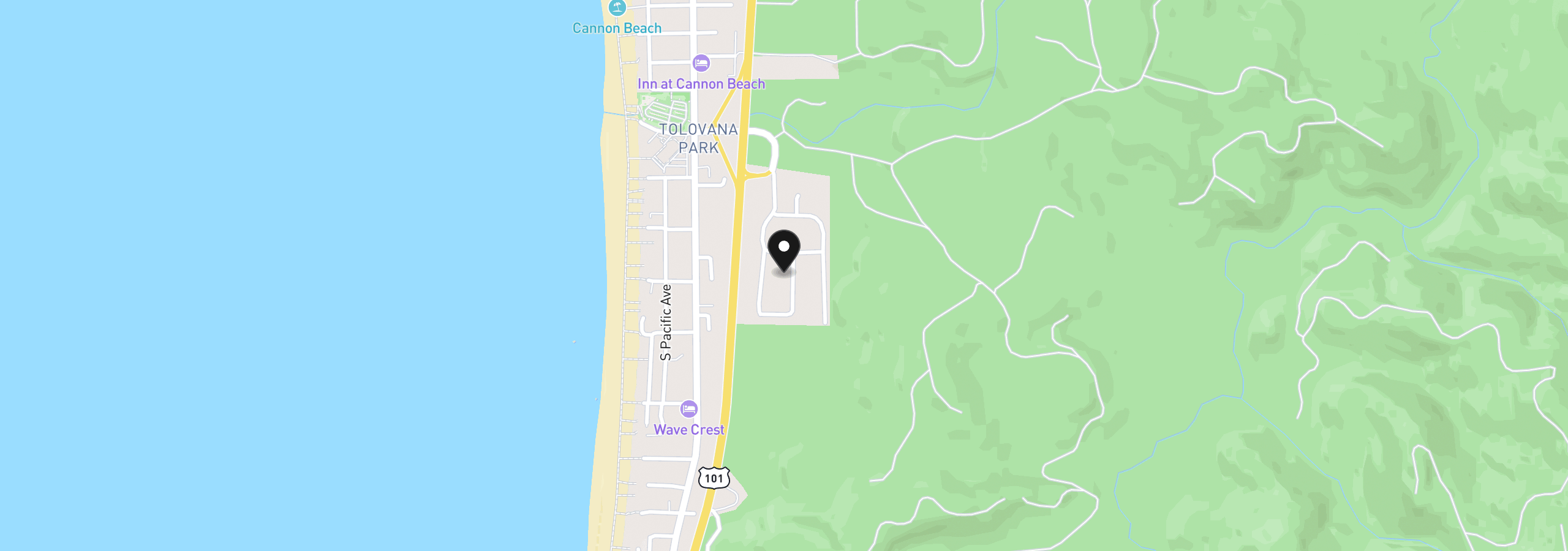 Map showing the location of 3738 Coho Pl, Cannon Beach, OR 97110