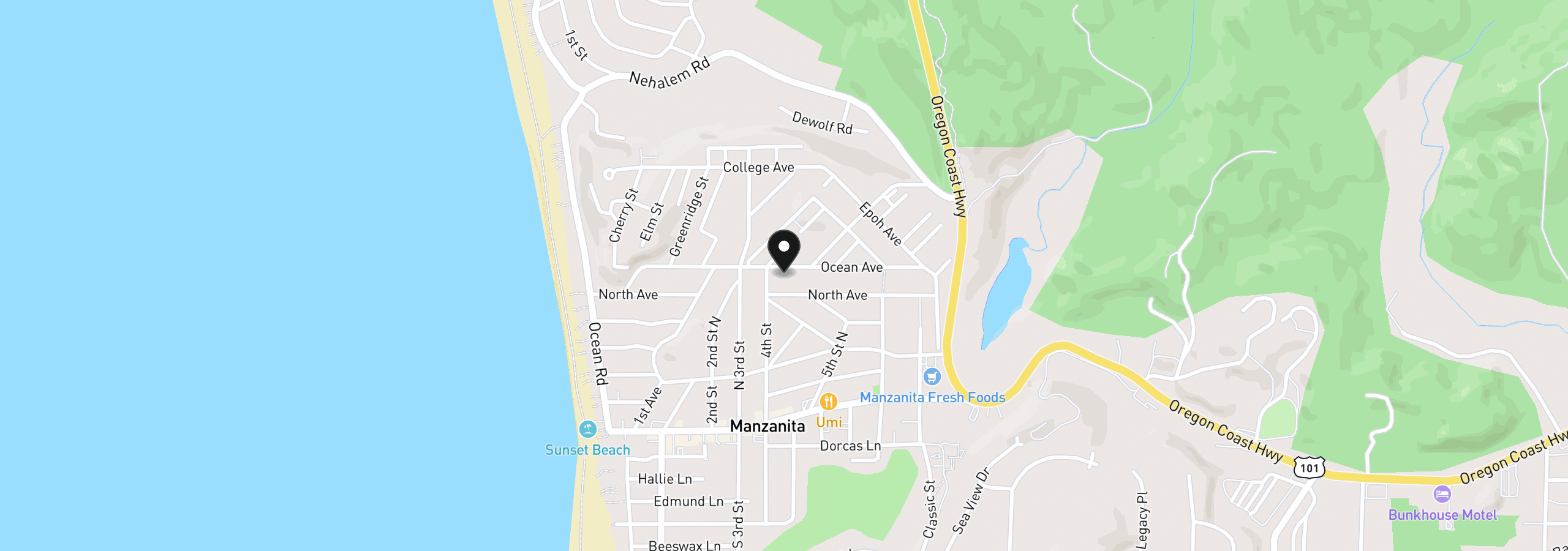Map showing the location of 414 Ocean Ave, Manzanita, OR 97130