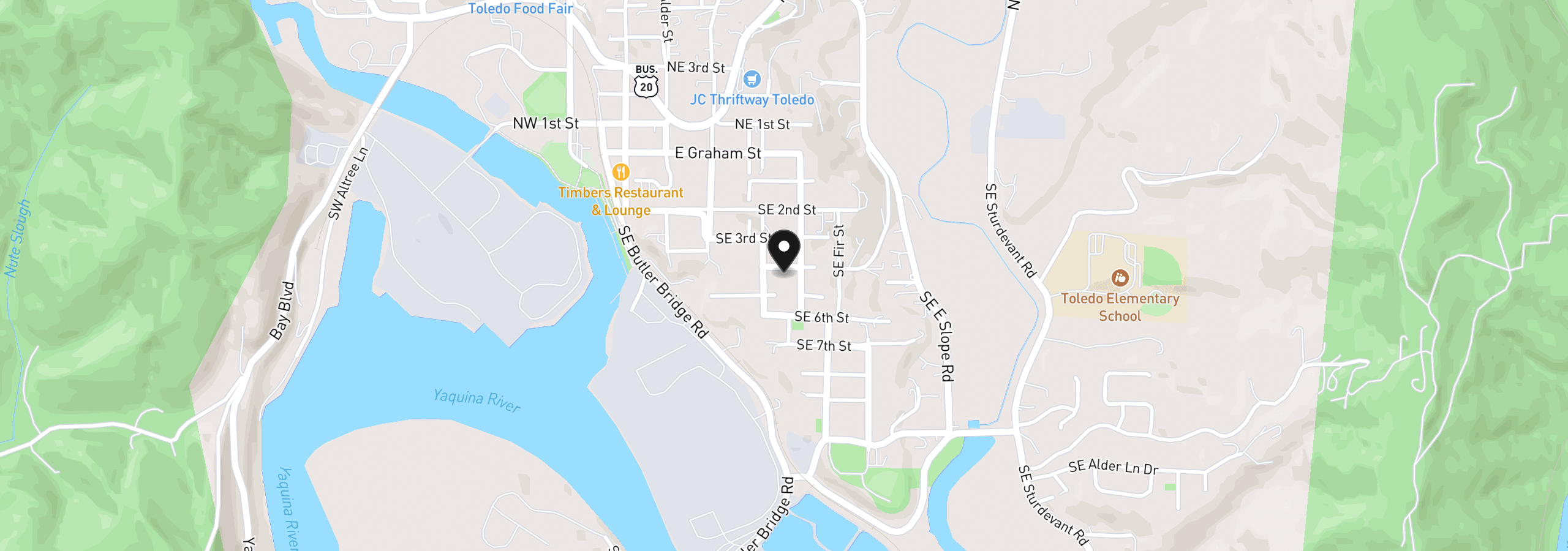 Map showing the location of 565 SE 4th St, Toledo, OR 97391