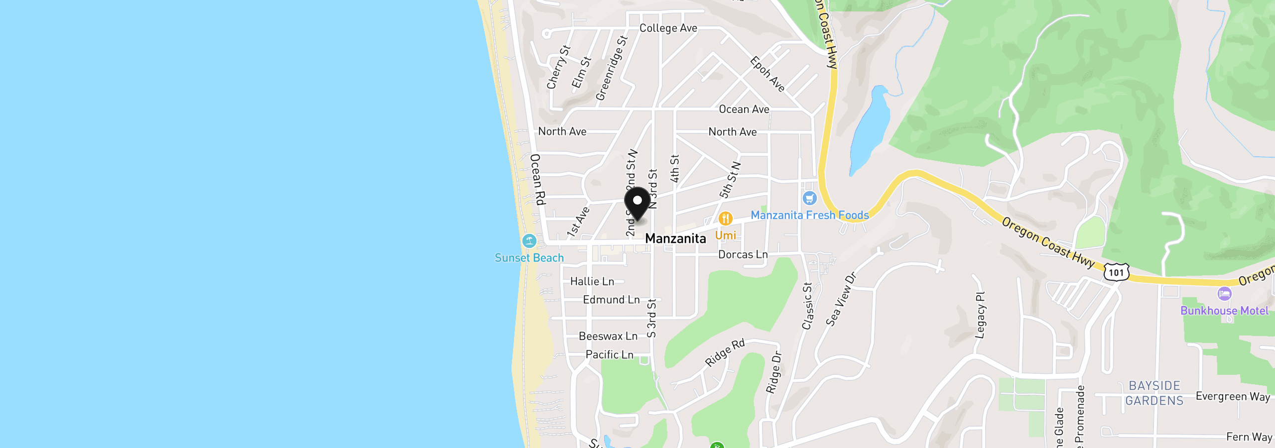 Map showing the location of 184 Second St, Manzanita, OR 97130
