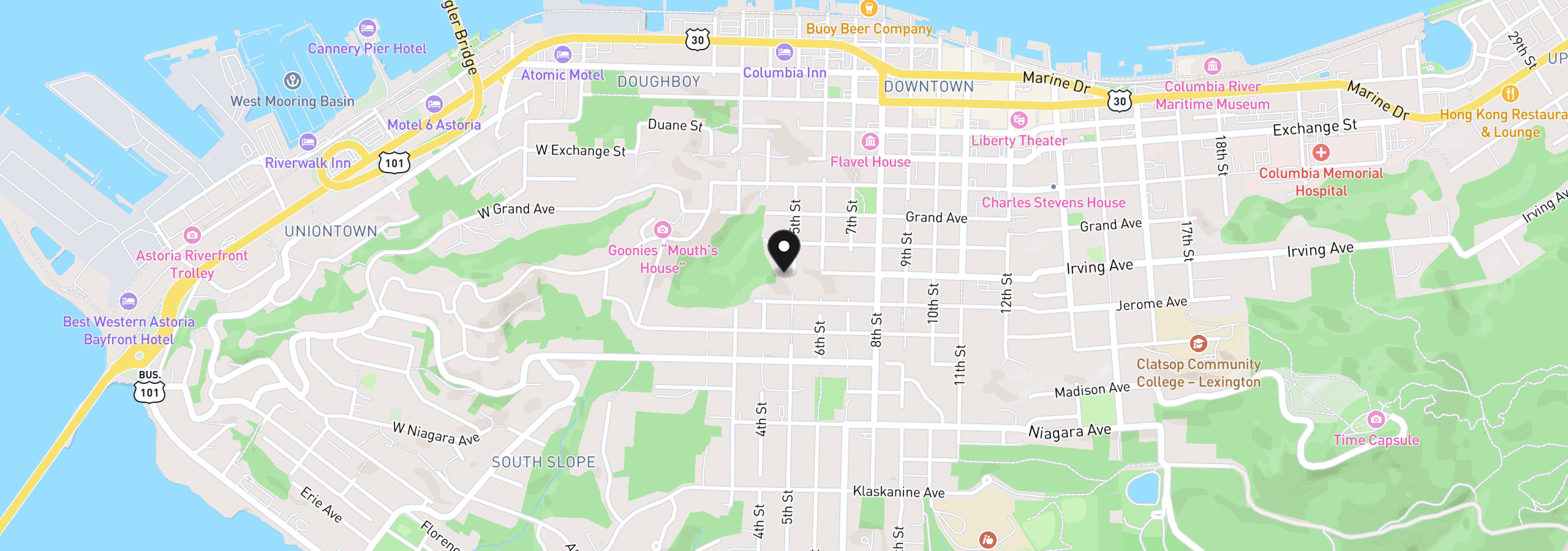 Map showing the location of 907 5th St, Astoria, OR 97103