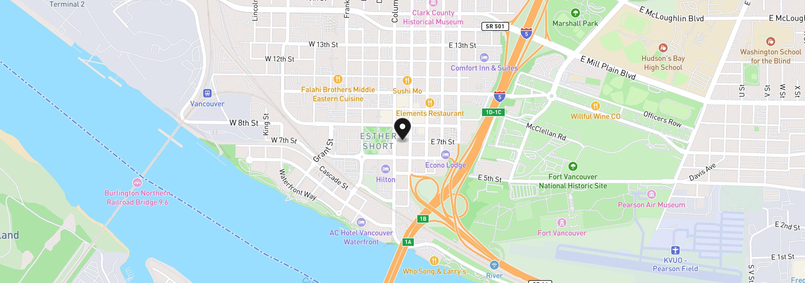 Map showing the location of 701 Columbia St 505, Vancouver, Wa 98660
