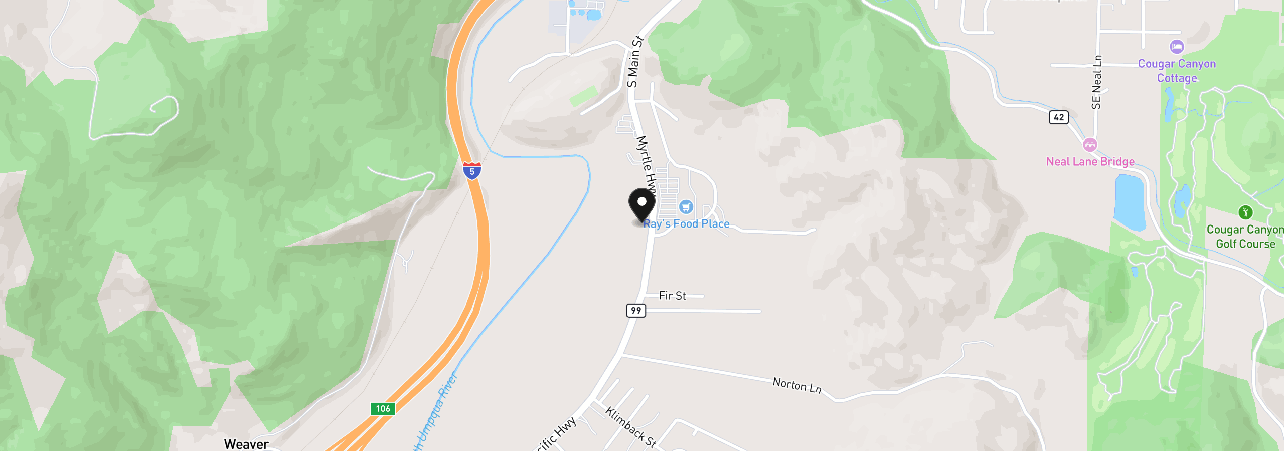 Map showing the location of 912 S Main St, Myrtle Creek, OR 97457