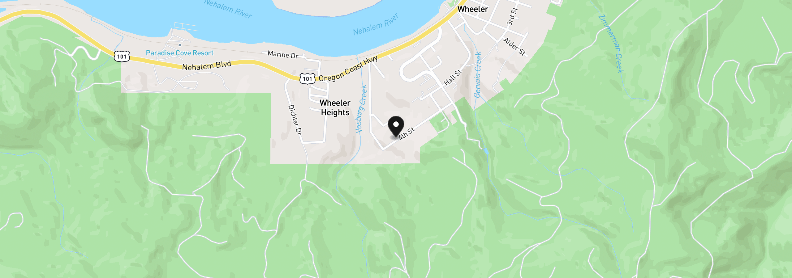 Map showing the location of 4th St, Wheeler, OR 97147