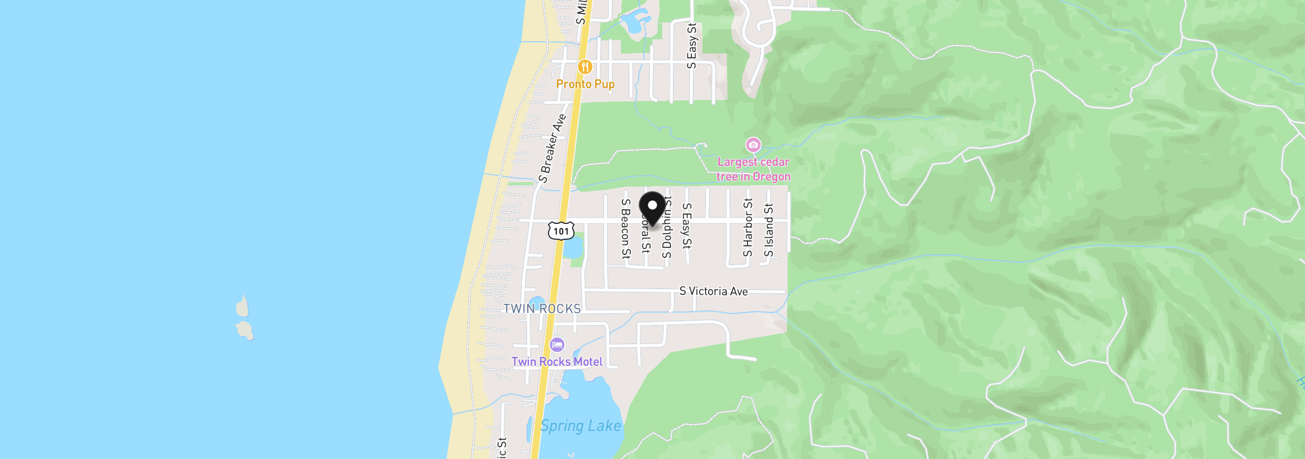Map showing the location of 1026 Coral St, Rockaway Beach, OR 97136