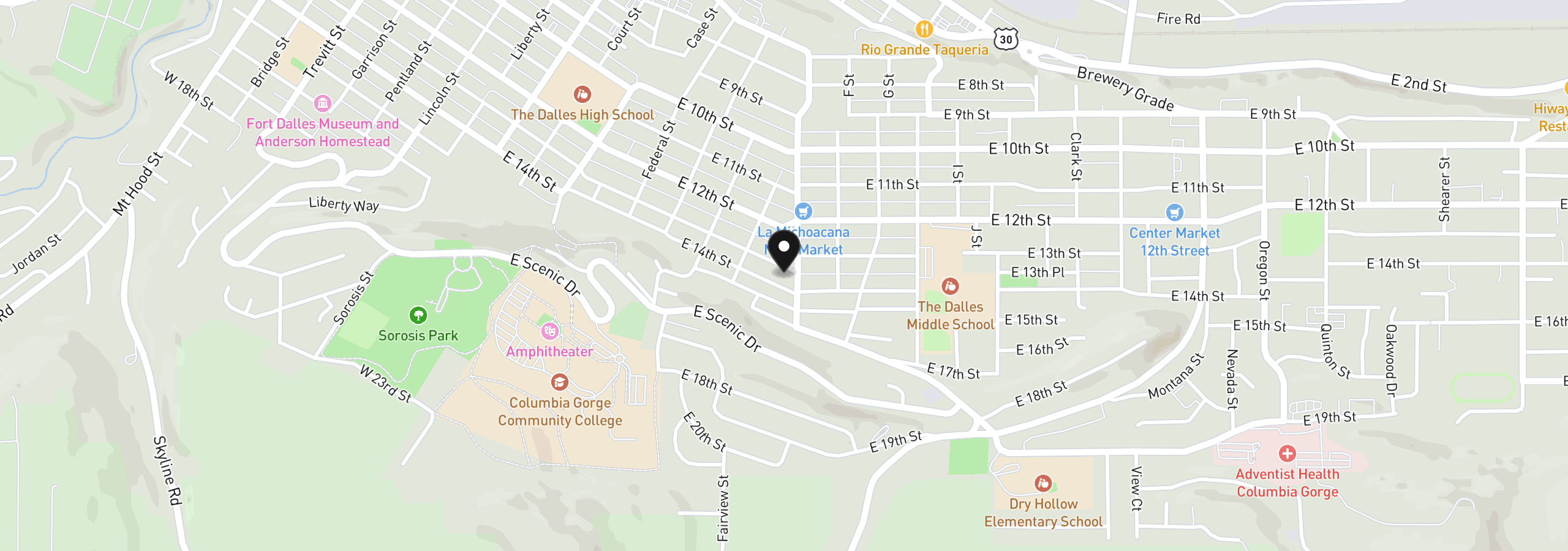 Map showing the location of 722.5 E 13th St, The Dalles, OR 97058