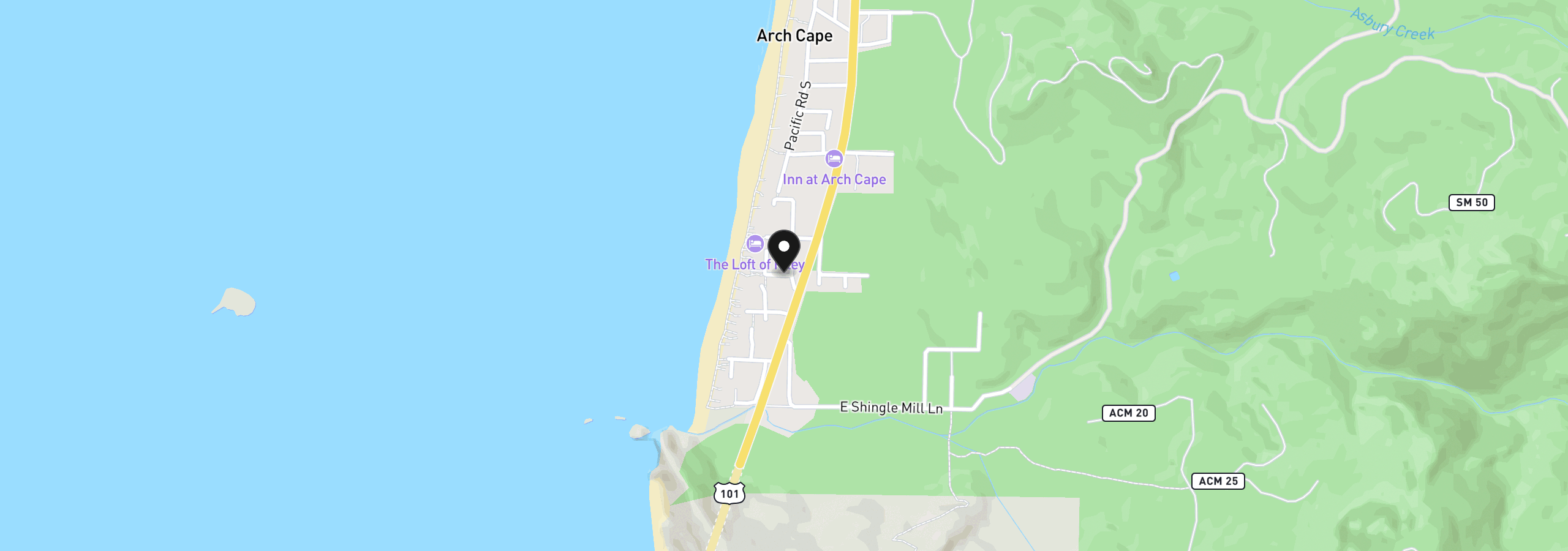 Map showing the location of 55260 Walsh Ave, Cannon Beach, OR 97110