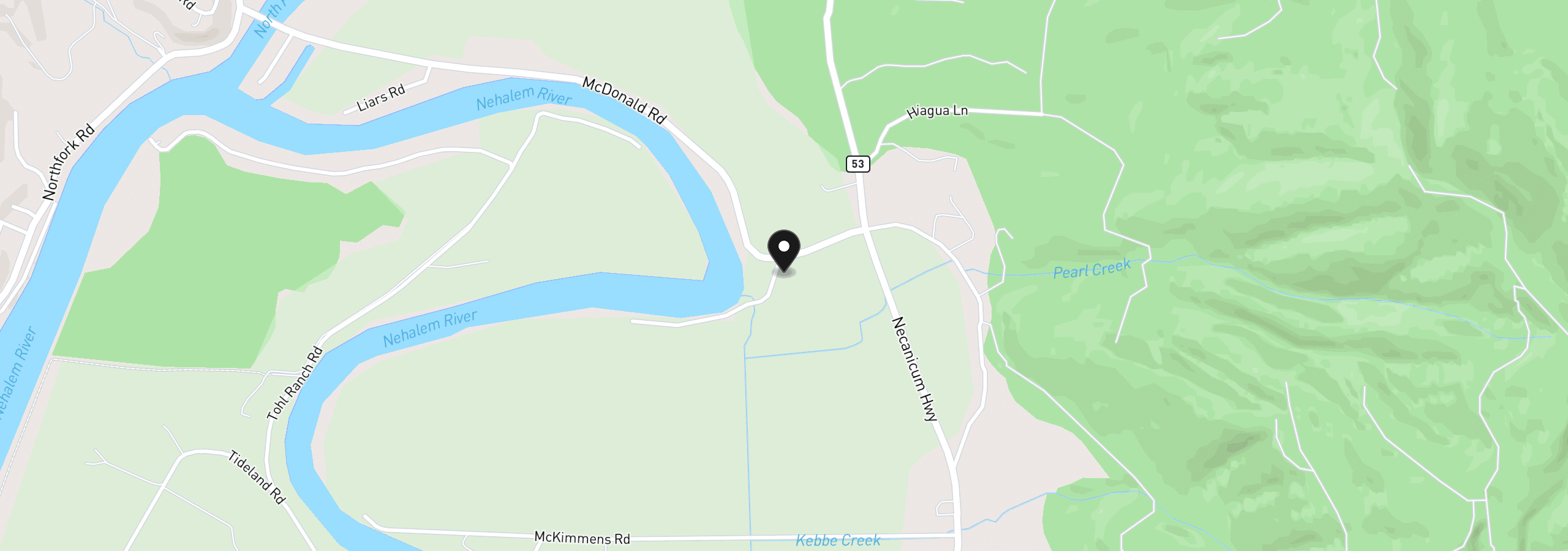 Map showing the location of 16525 McDonald Rd, Nehalem, OR 97131