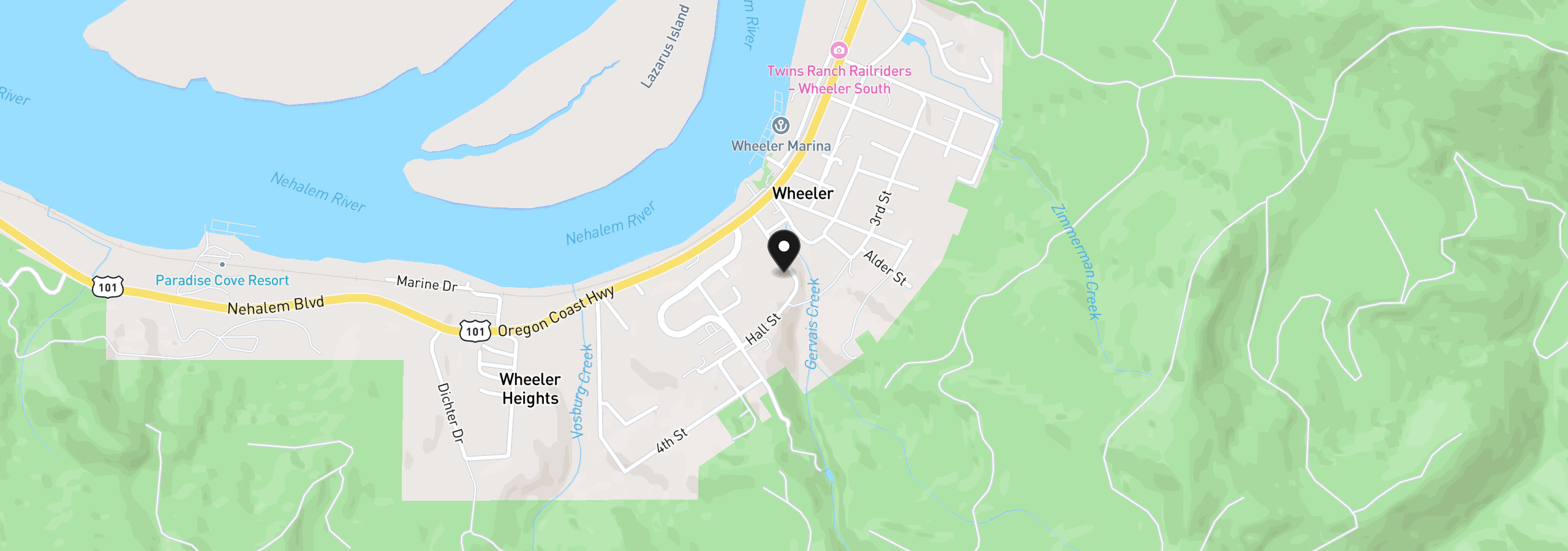 Map showing the location of 228 Hall St, Wheeler, OR 97147