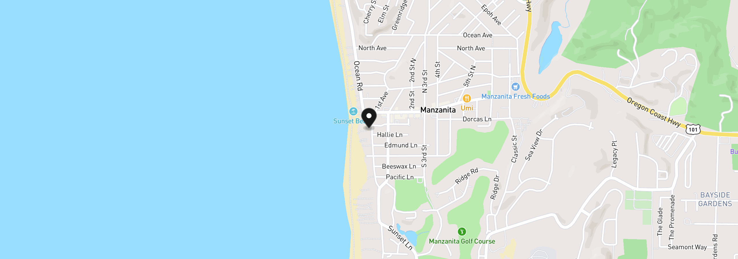 Map showing the location of 245 Beach St, Manzanita, OR 97130