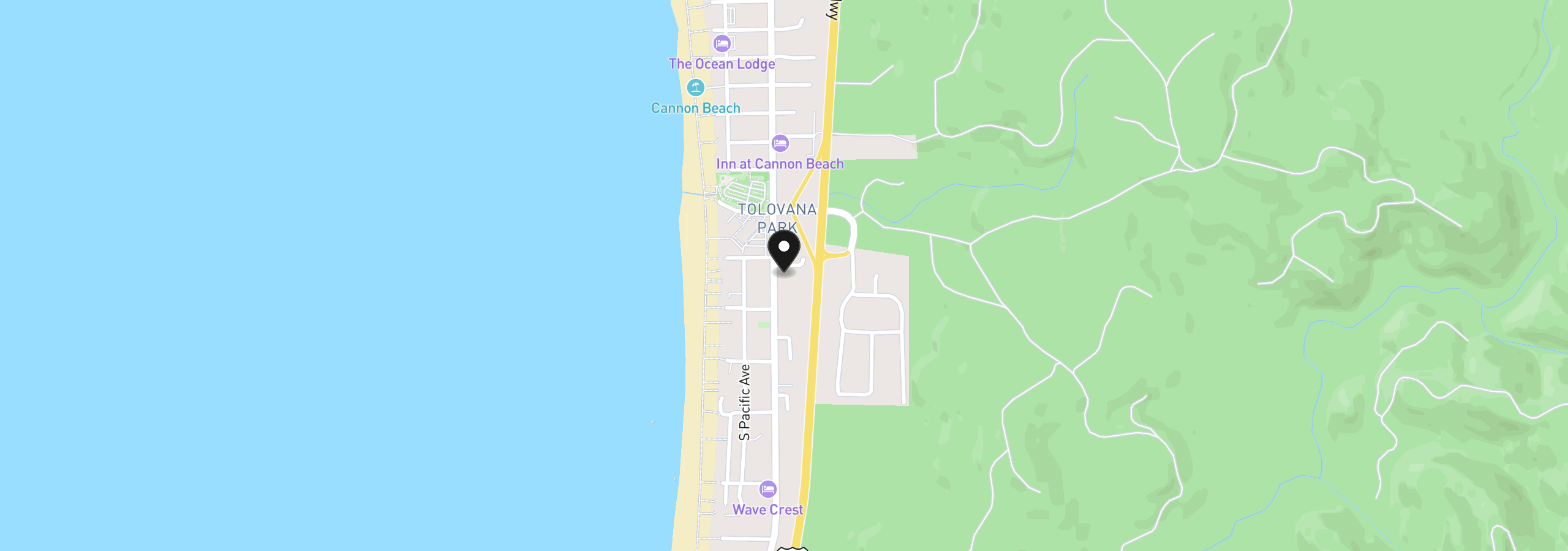 Map showing the location of 3531 S Hemlock St, Cannon Beach, OR 97110