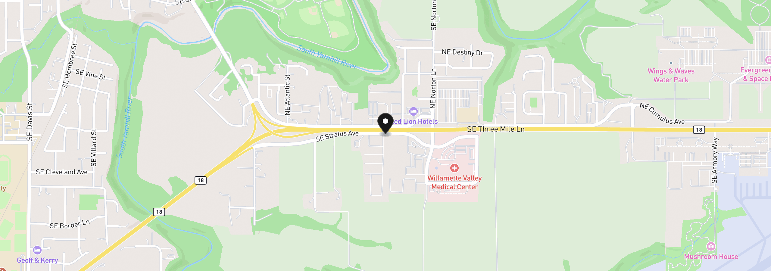 Map showing the location of 2400 SE Stratus Ave 68, McMinnville, OR 97128