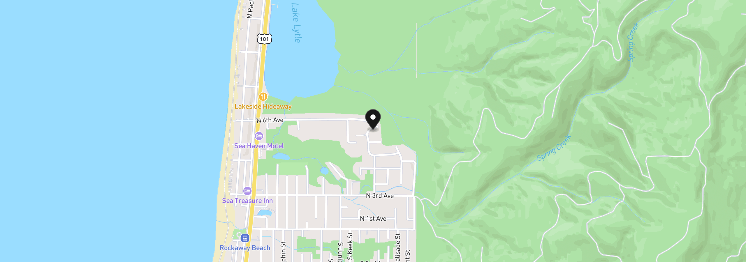 Map showing the location of 500 Cedar Creek Cir, Rockaway Beach, OR 97136
