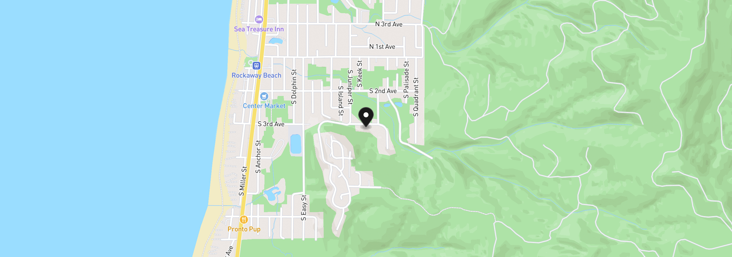 Map showing the location of 1104 S 3rd Ave, Rockaway Beach, OR 97136