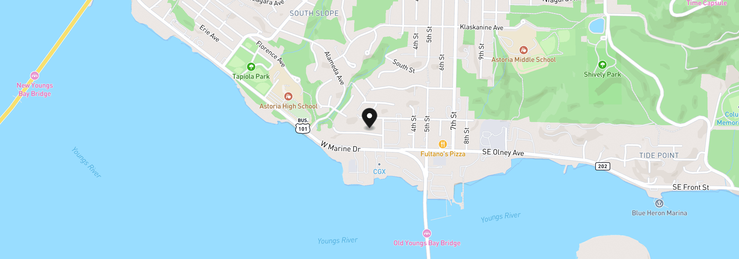 Map showing the location of 1227 Alameda Ave, Astoria, OR 97103
