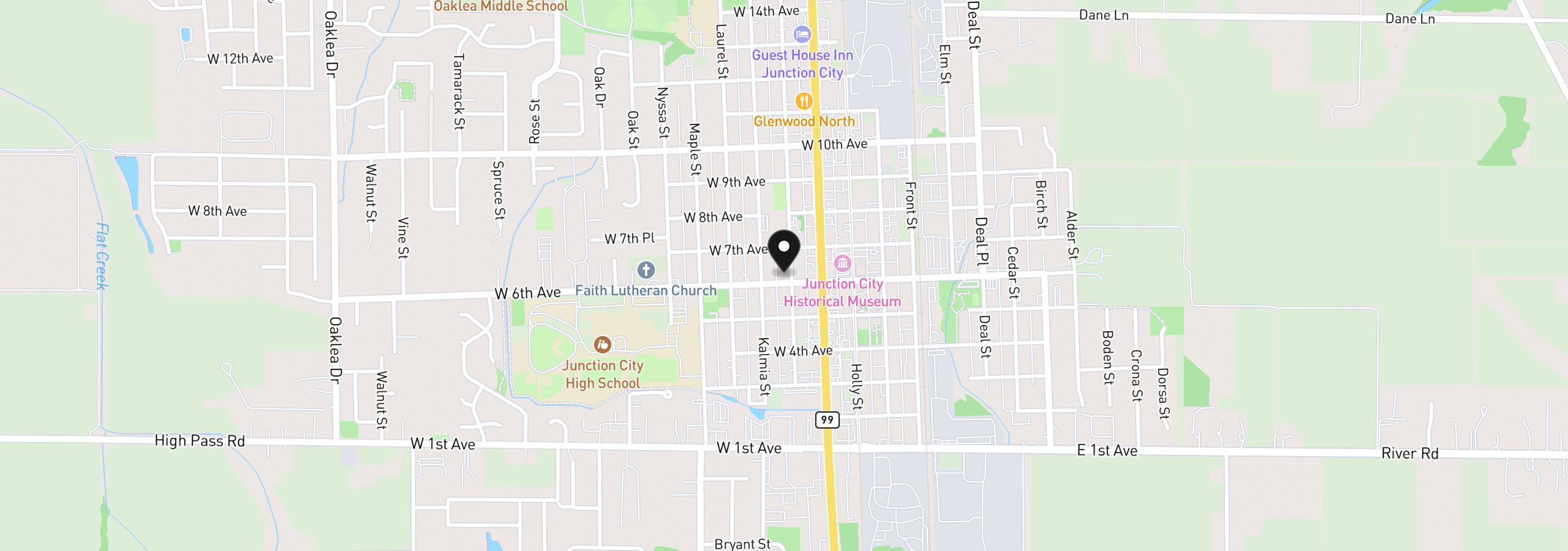 Map showing the location of 617 Juniper St, Junction City, OR 97448