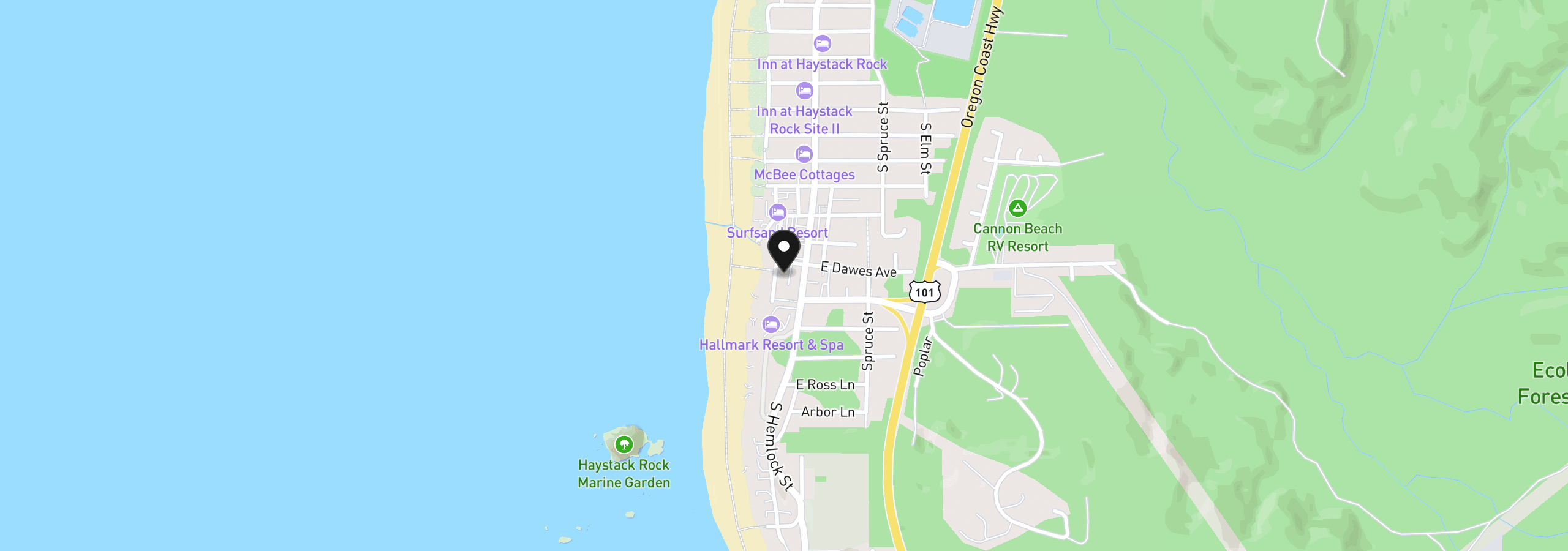 Map showing the location of 1331 Pacific St, Cannon Beach, OR 97110