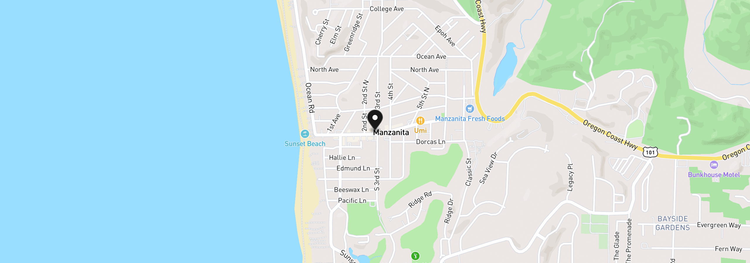 Map showing the location of N. 3rd and Laneda, Manzanita, OR 97130