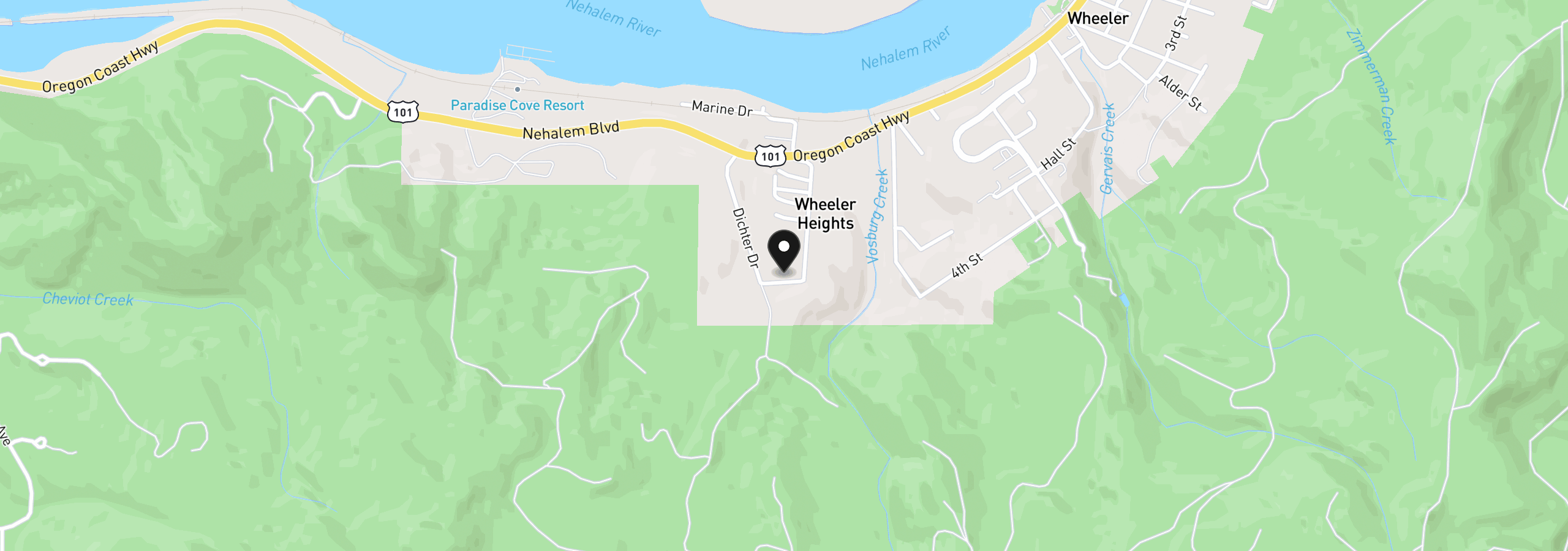 Map showing the location of Pennsylvania Ave, Wheeler, OR 97147