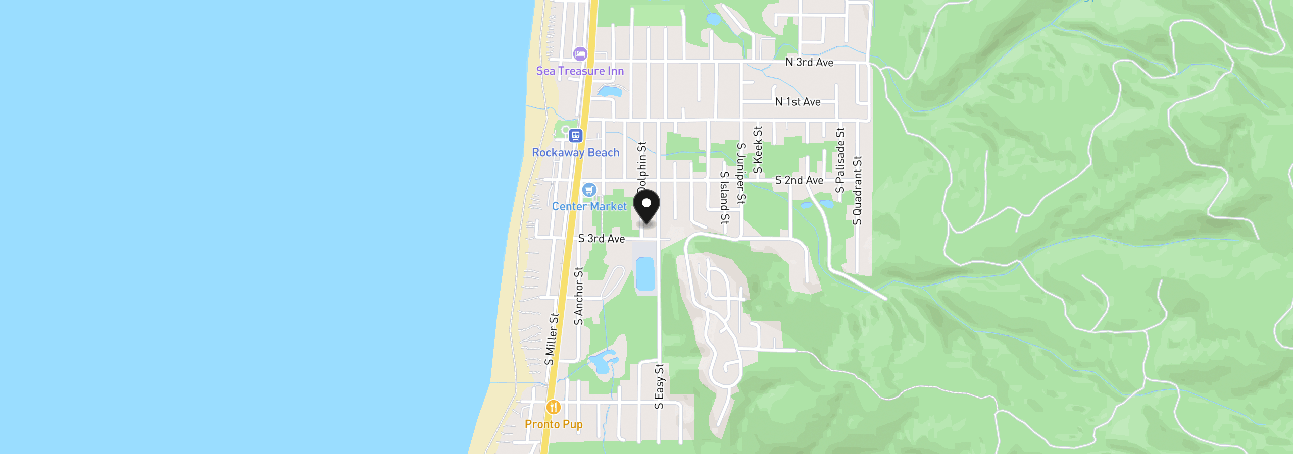 Map showing the location of 276 S Dolphin St, Rockaway Beach, OR 97136