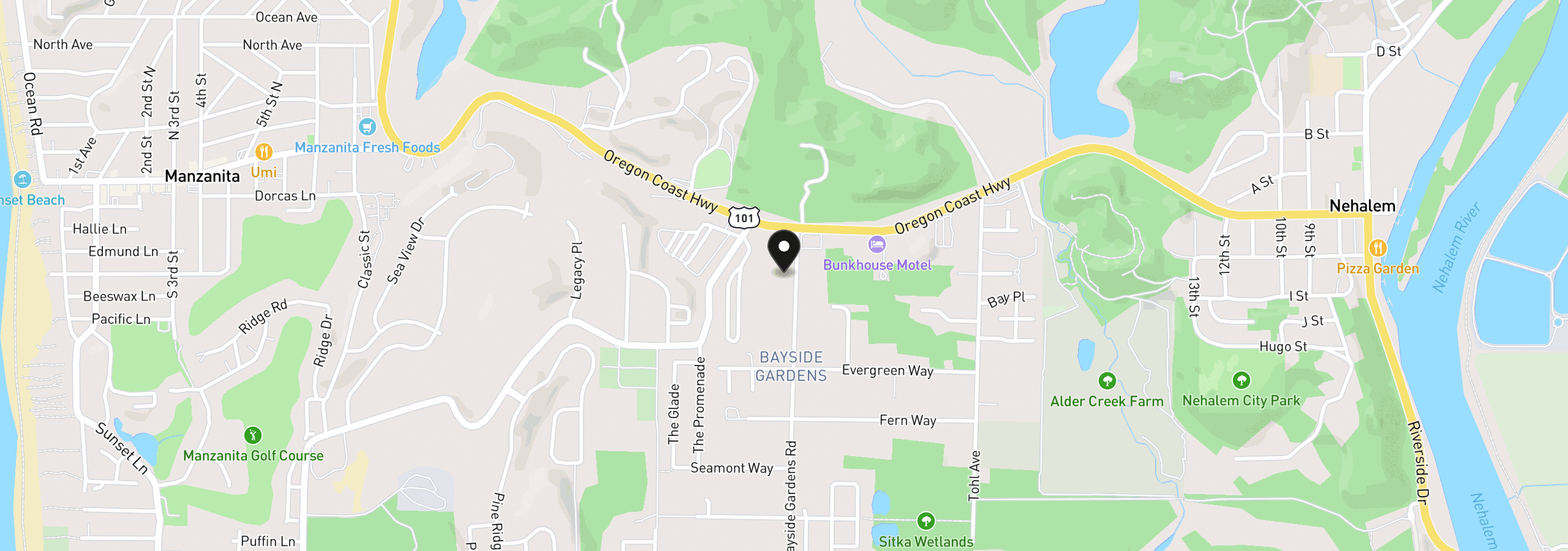 Map showing the location of Vl Bayside Gardens Rd, Nehalem, OR 97131