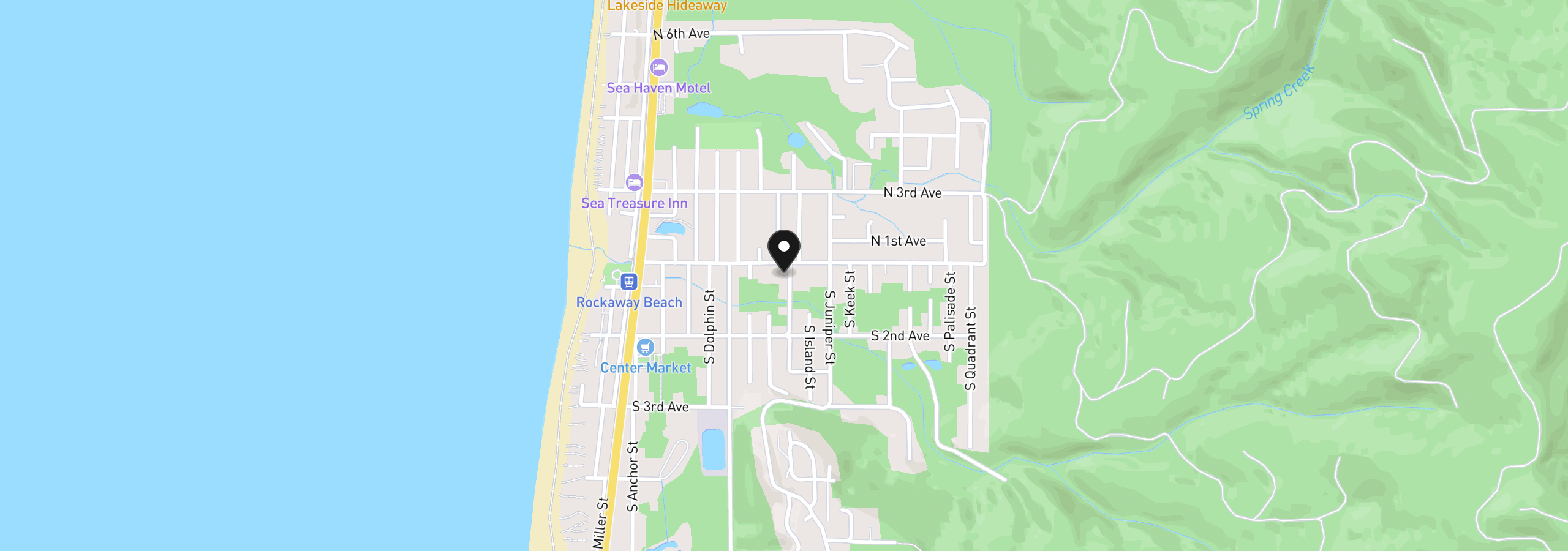 Map showing the location of 111 S Harbor St, Rockaway Beach, OR 97136