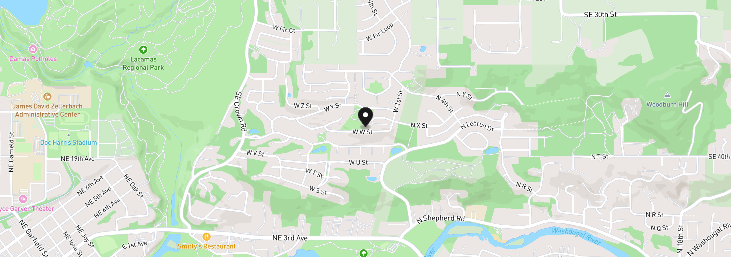 Map showing the location of 405 W W St, Washougal, Wa 98671