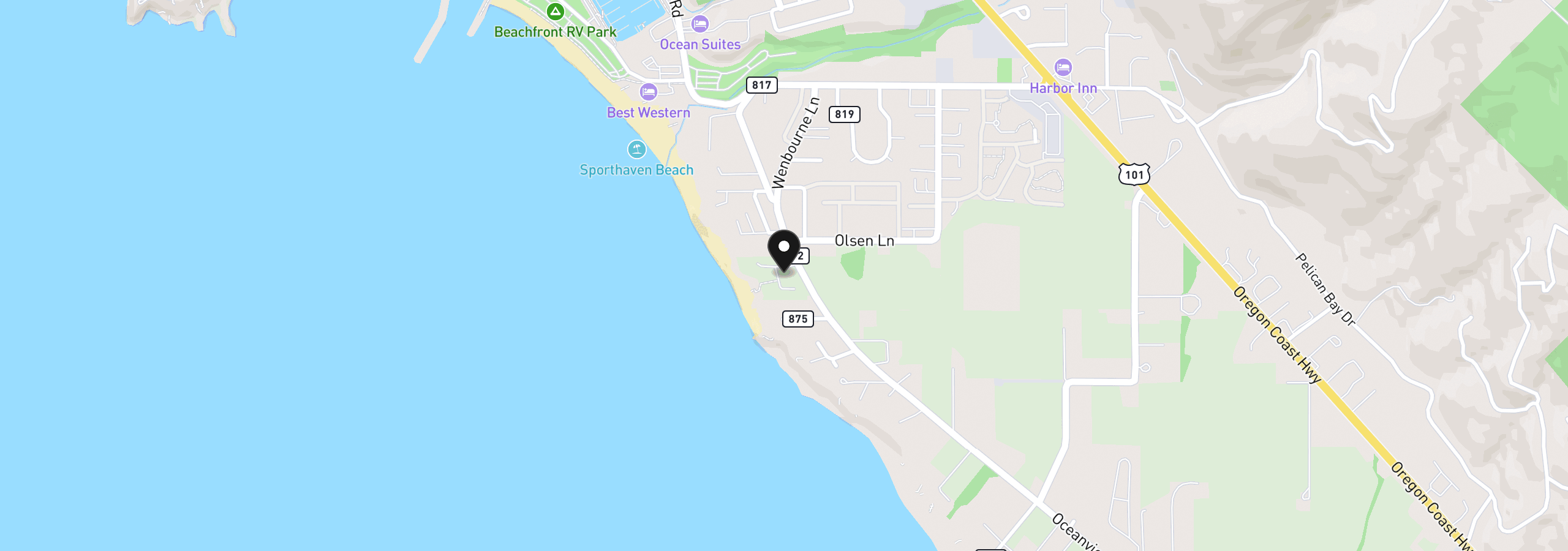 Map showing the location of Sea Breeze Way 18, Brookings, OR 97415