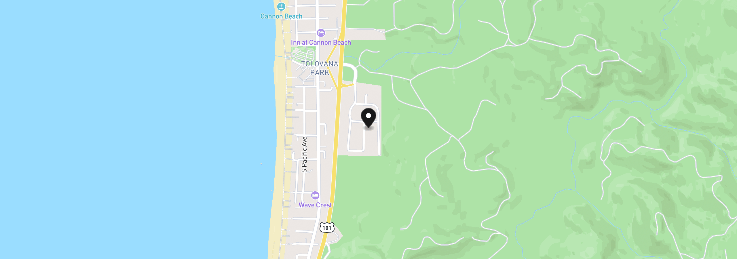 Map showing the location of 3731 Coho Pl, Cannon Beach, OR 97110