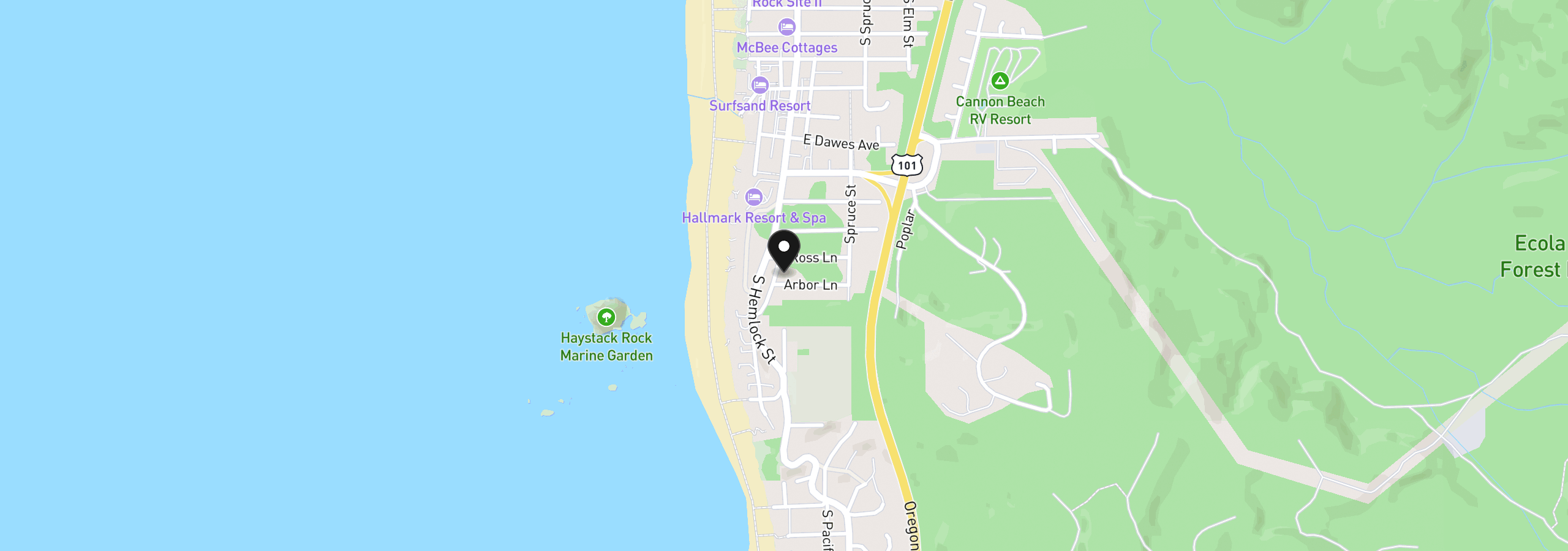 Map showing the location of 1739 View Point Ter, Cannon Beach, OR 97110