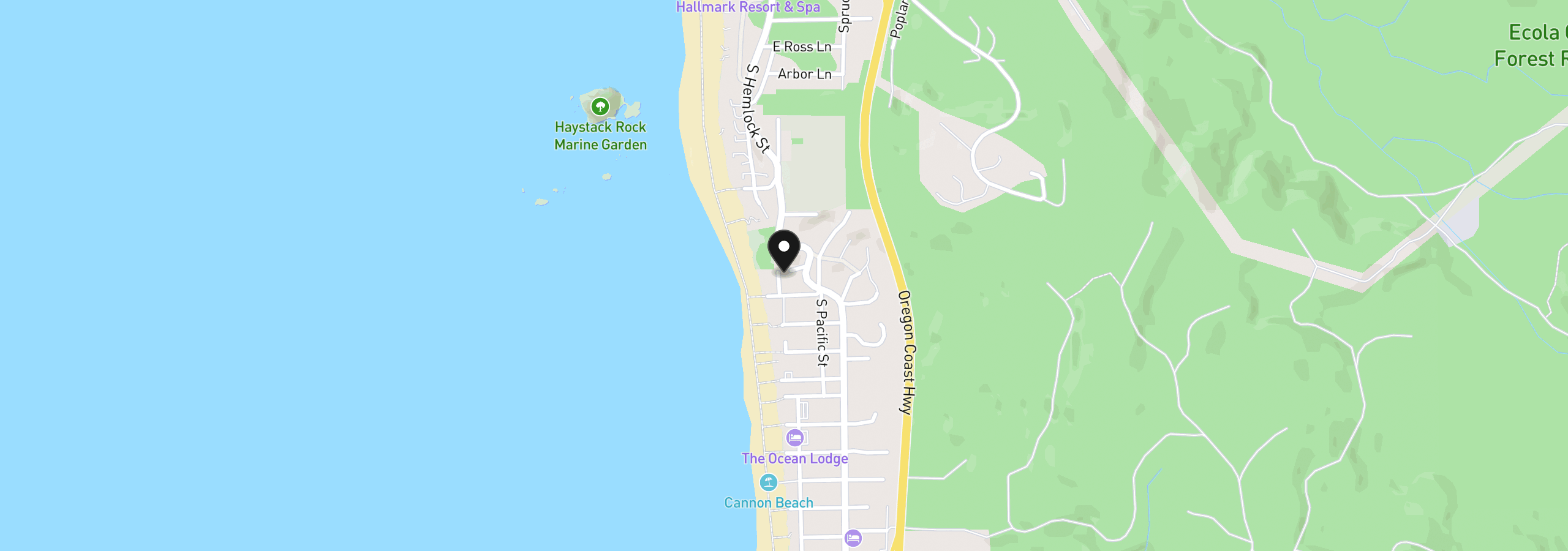 Map showing the location of 179 Tok Ln, Cannon Beach, OR 97110
