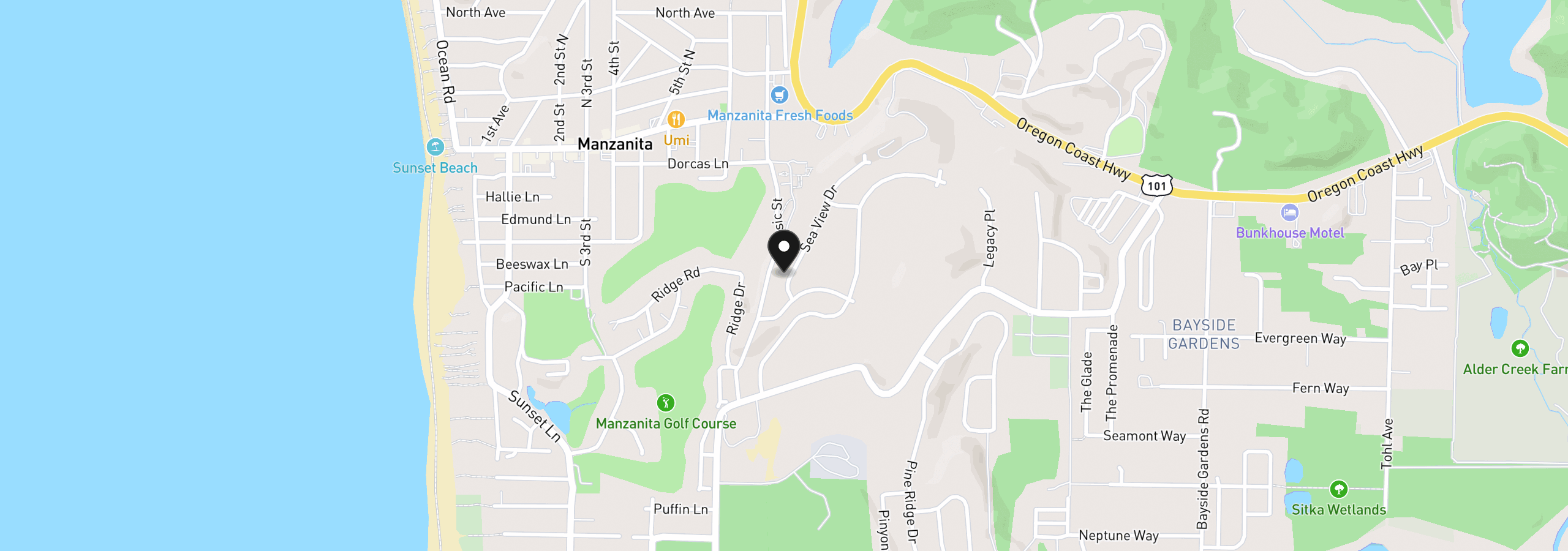 Map showing the location of 558 Sea View Dr, Manzanita, OR 97130