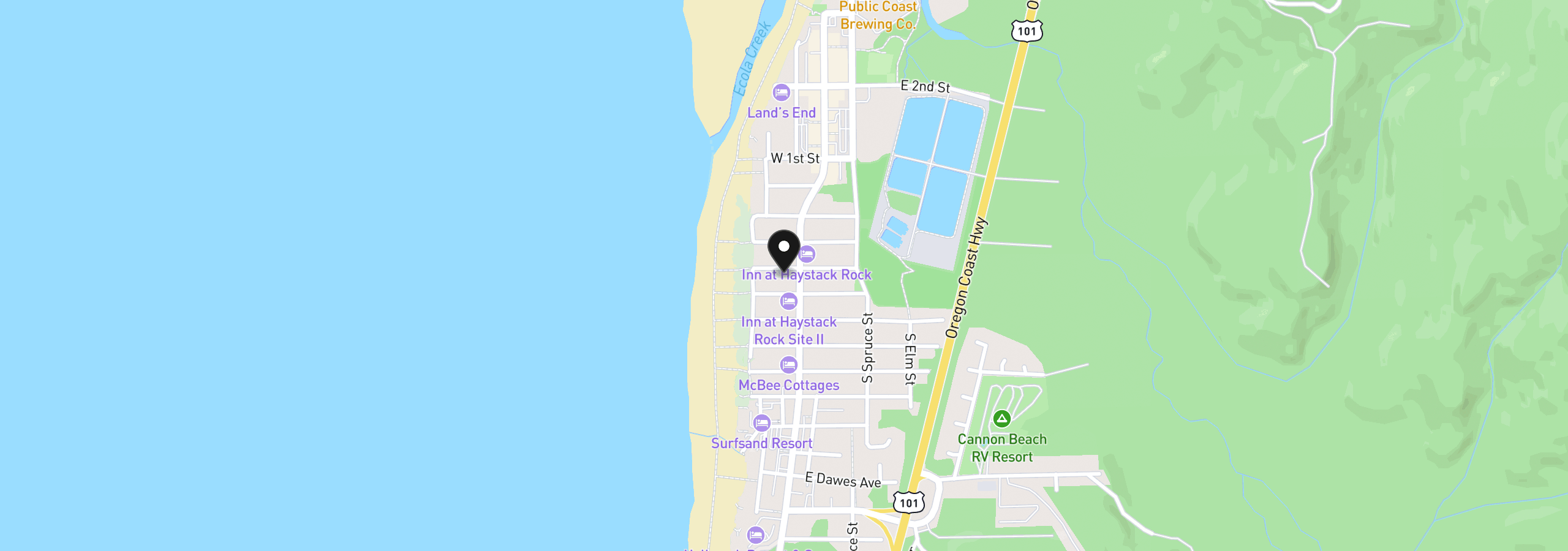 Map showing the location of 155 W Jefferson St, Cannon Beach, OR 97110