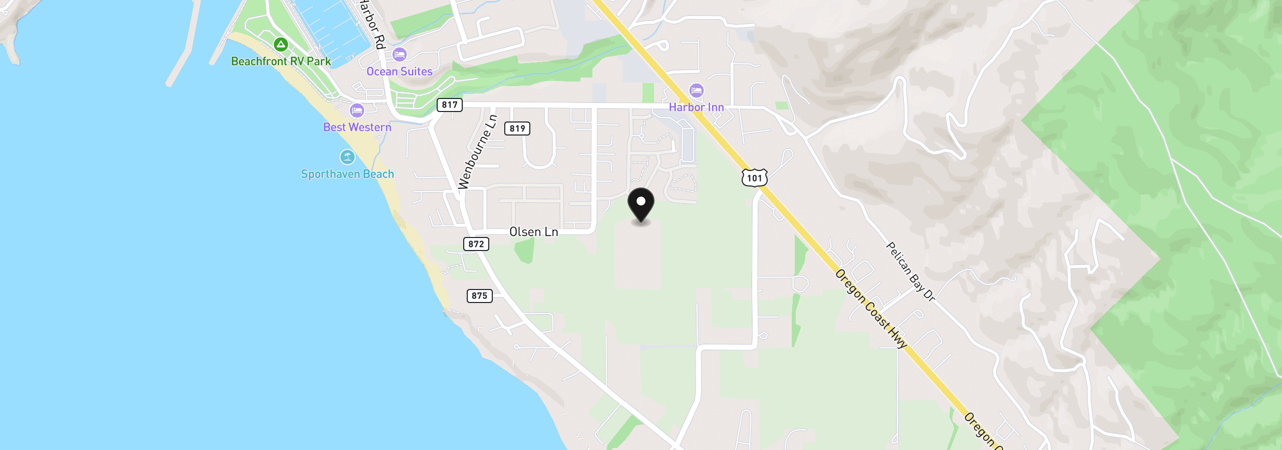 Map showing the location of Olsen Ln 103, Brookings, OR 97415